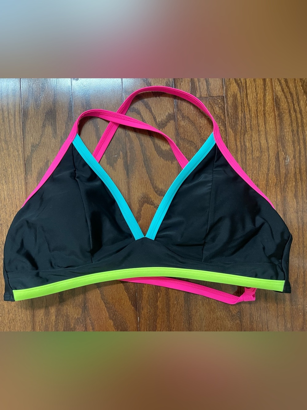Black Bikini Top with Neon Trim - Women's Swim